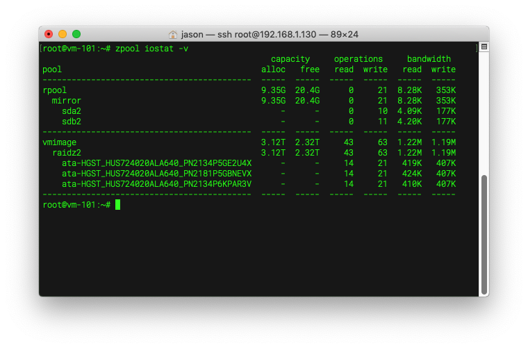 顯示 zfspool 與 disk 效能數據