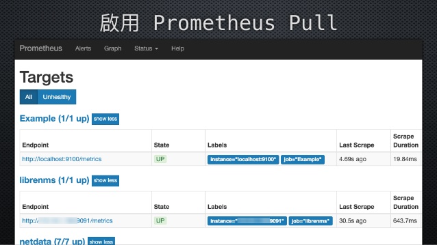 確認 Prometheus Server Pull 設定已啟動