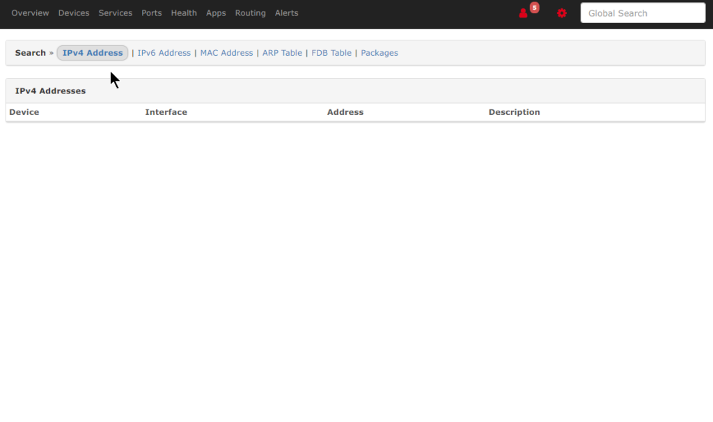 LibreNMS 的 Address & Ports 頁面無法正常顯示問題