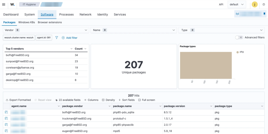 IT Hygiene 的套件清單：Syscollector 收到 207 個 pkg 套件
